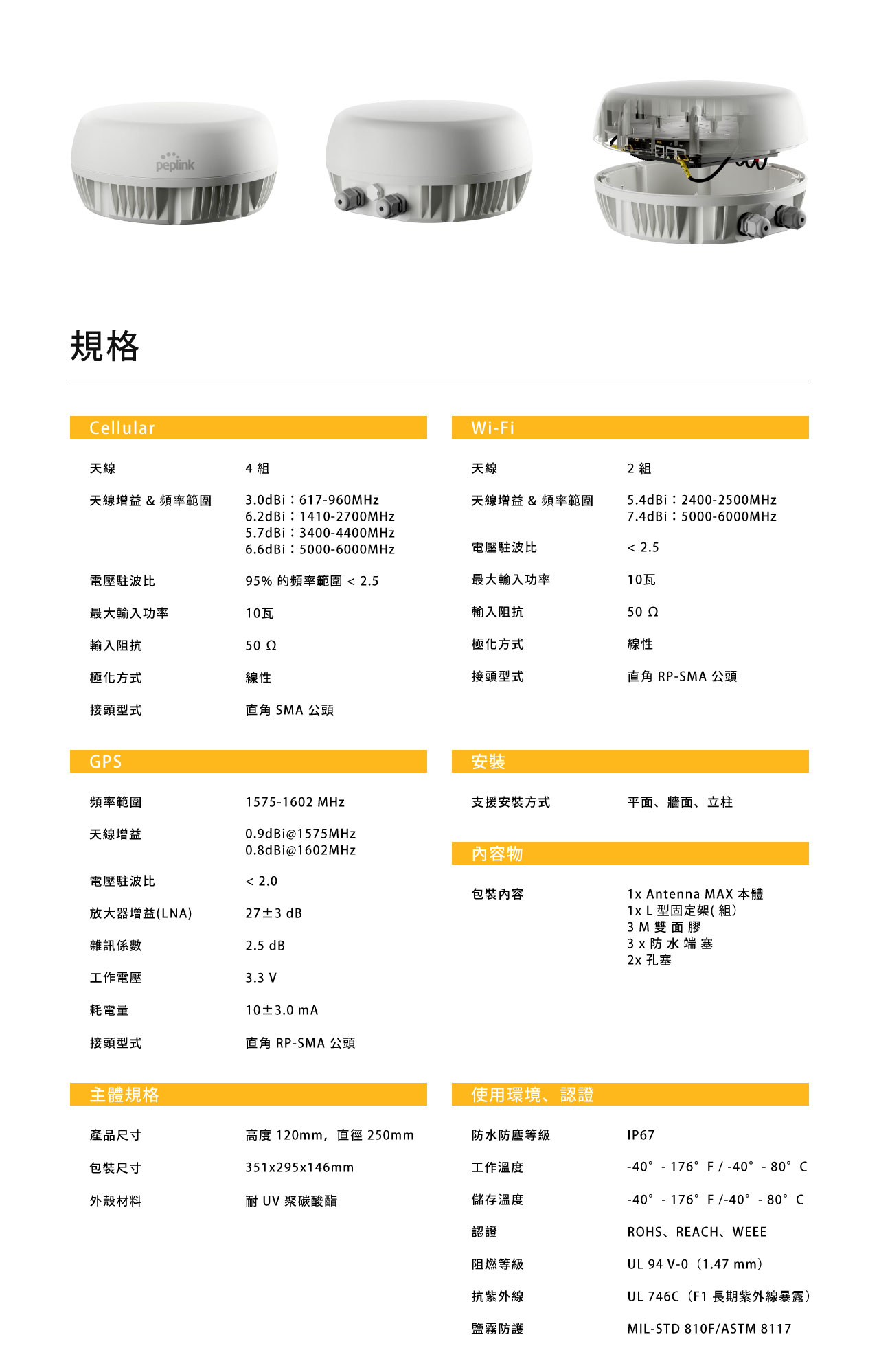 Peplink Antenna MAX-規格