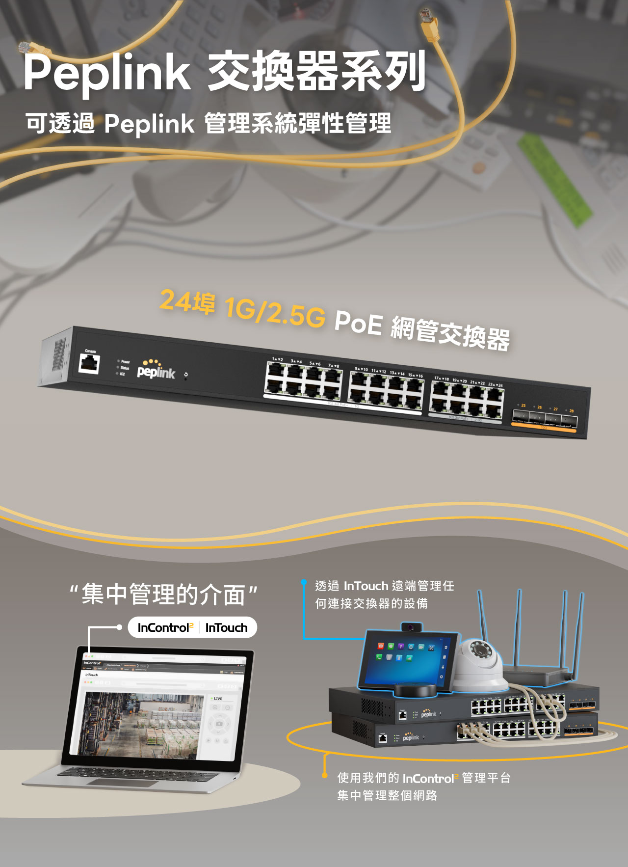 Peplink 24埠1G/2.5G PoE交換器 (PLS-24-H2G)