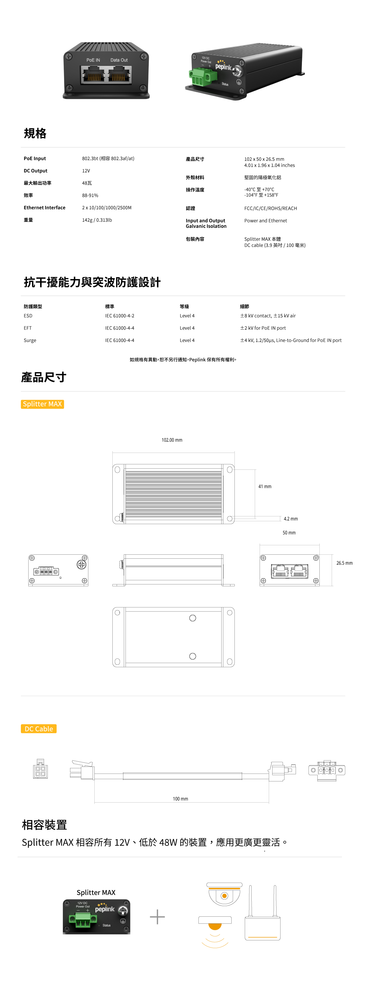 Peplink Splitter MAX-規格