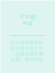 NETGEAR-監控專用PoE 交換器-不中斷PoE-在交換器重新啟動或更改設定時，持續為攝影機供電，避免停機。